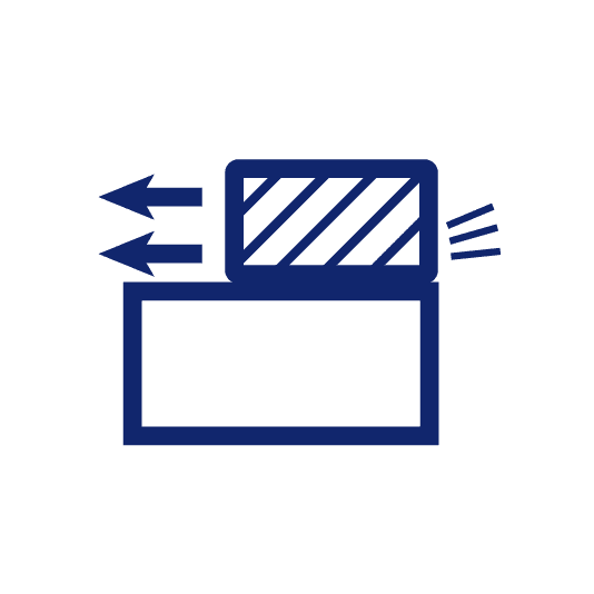 Icons - Blue_Low Friction Blue icon showing a rectangle sliding over another indicating low friction