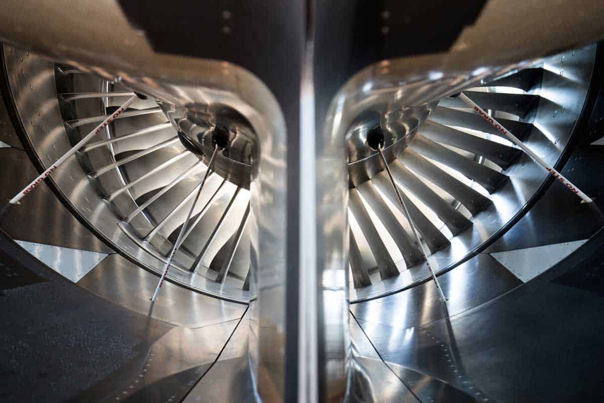 Aerospace-Engine-Blades-iStock-1035548638 Inside of an aeroplane engine showing fan blades